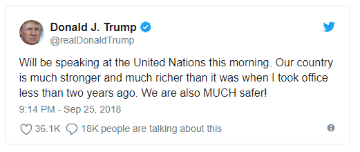  特朗普在联合国讲了一句话 引发现场的大声嘲笑